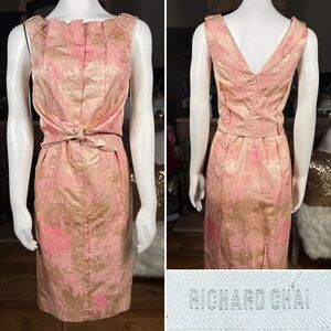 Richard Chai Rose Gold Jacquard Silk Acetate Sheath Dress w/ Tie Front, Sz 4